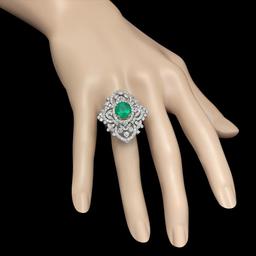 14K White Gold 3.33ct Emerald and 3.26ct Diamond Ring