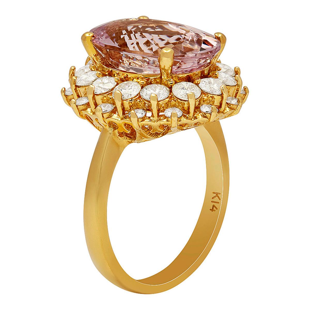 14k Yellow Gold 5.94ct Kunzite 1.72ct Diamond Ring