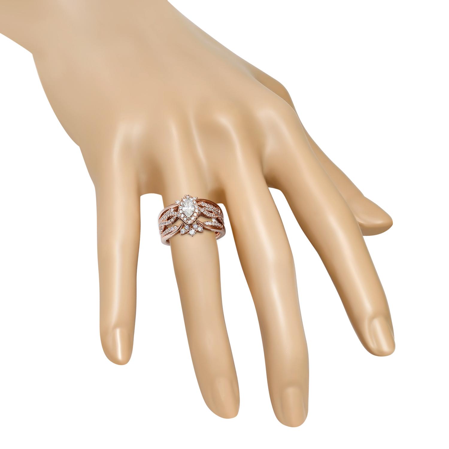 14K Rose Gold Two Ring Set with 1.29tcw Diamond Ladies Ring