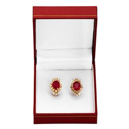 14k Yellow Gold 5.71ct Ruby 0.72ct & 1.56ct Diamond Earrings