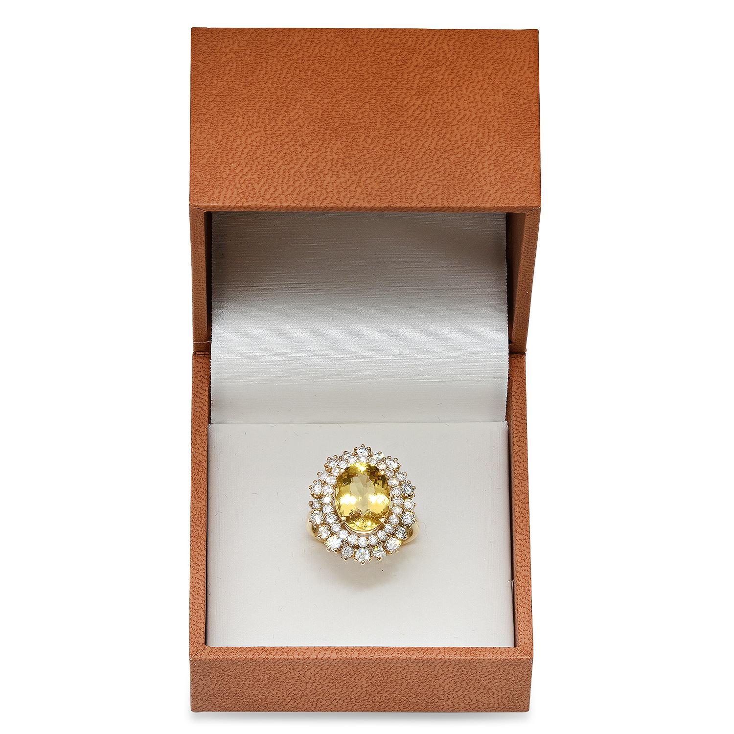 14K Yellow Gold 4.39ct Yellow Beryl and 1.63ct Diamond Ring