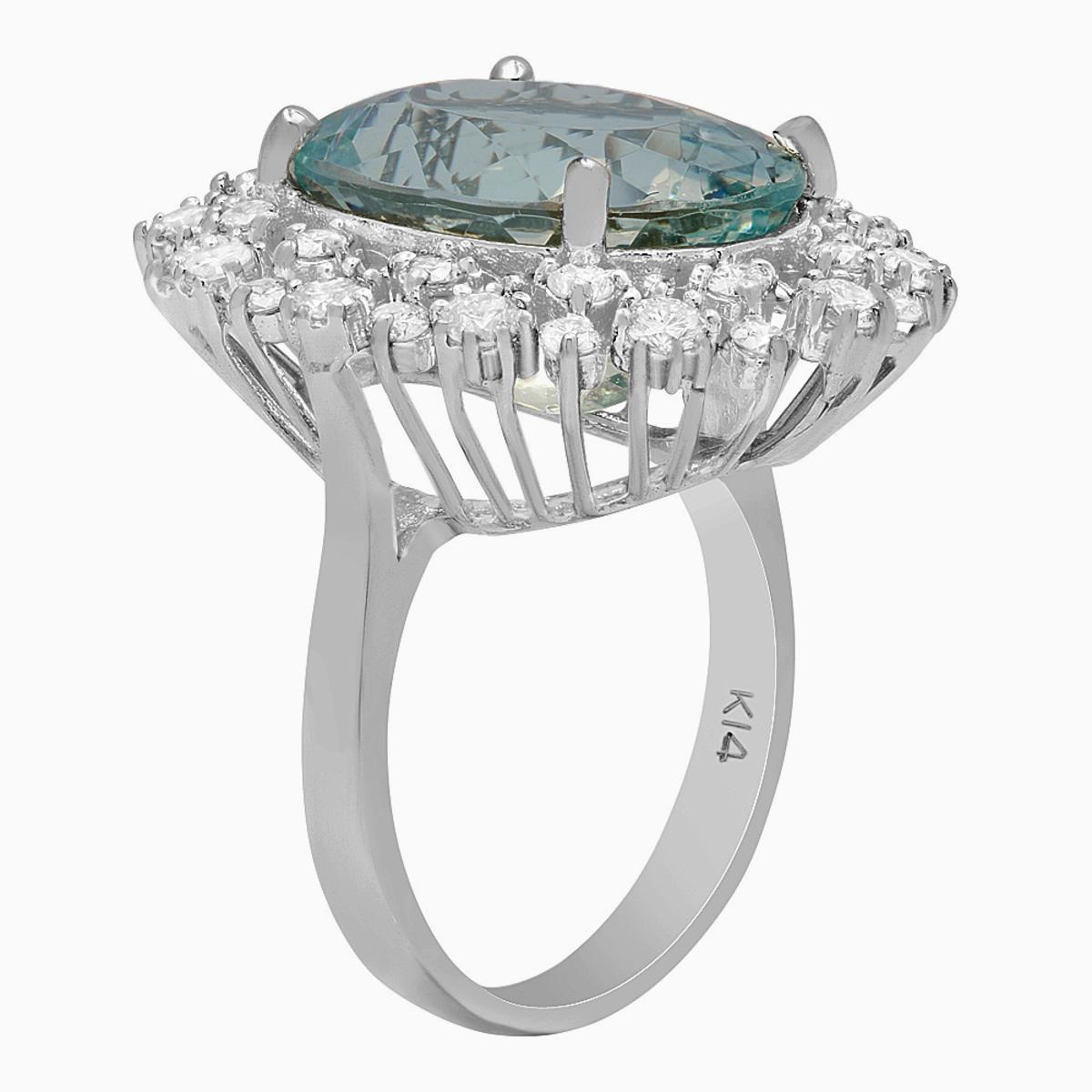 14k White Gold 10.35ct Aquamarine 1.28ct Diamond Ring