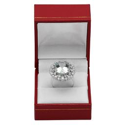 14k White Gold 10.35ct Aquamarine 1.28ct Diamond Ring