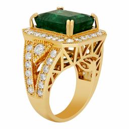 14k Yellow Gold 10.14ct Emerald 2.09ct Diamond Ring