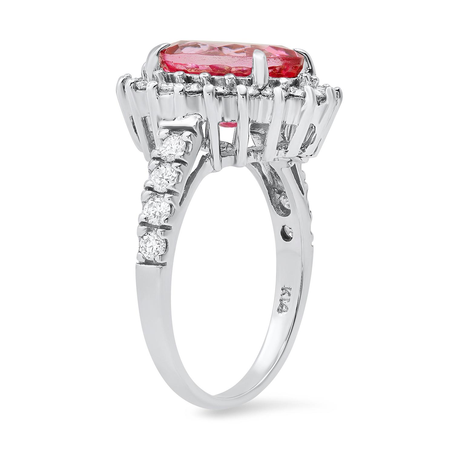 14K White Gold with 4.10ct Pink Topaz and 0.78ct Diamond Ladies Ring