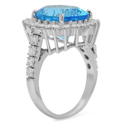 14K White Gold 8.11ct Topaz and 1.57ct Diamond Ring