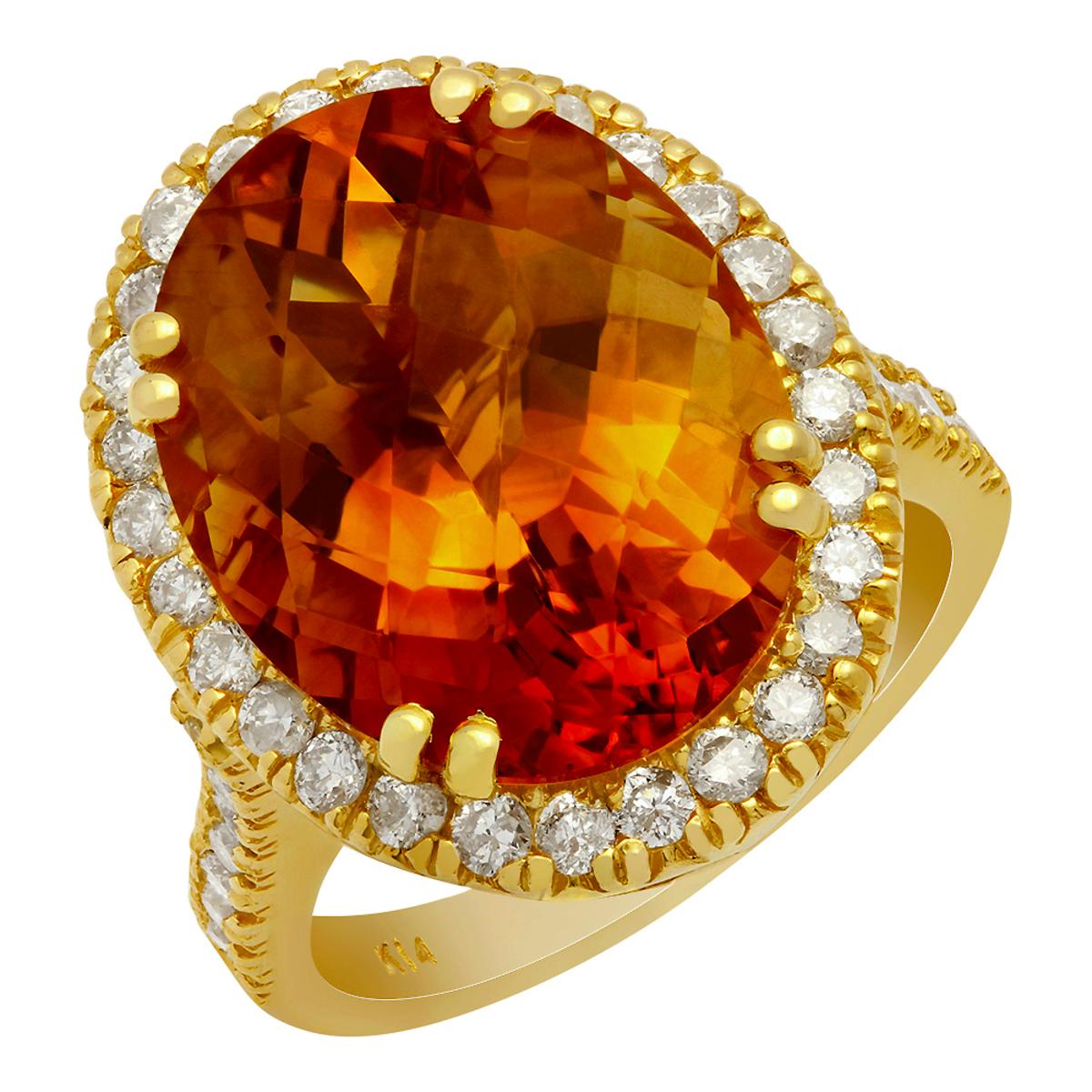 14k Yellow Gold 10.26ct Citrine 0.89ct Diamond Ring