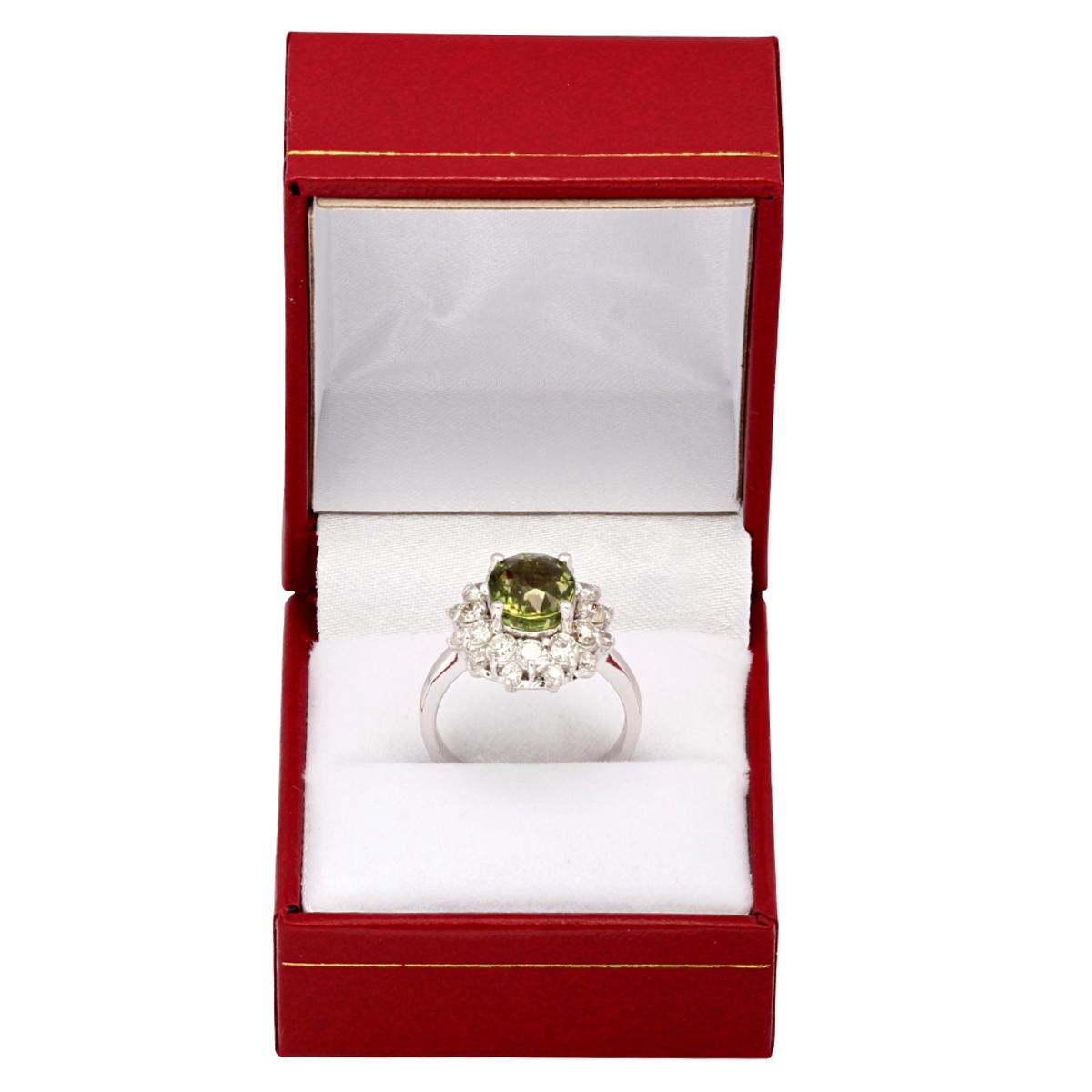 14k White Gold 3.57ct Green Tourmaline 1.53ct Diamond Ring