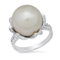 14K White Gold Setting with 14mm South Sea Pearl and 0.93ct Diamond Ladies Ring