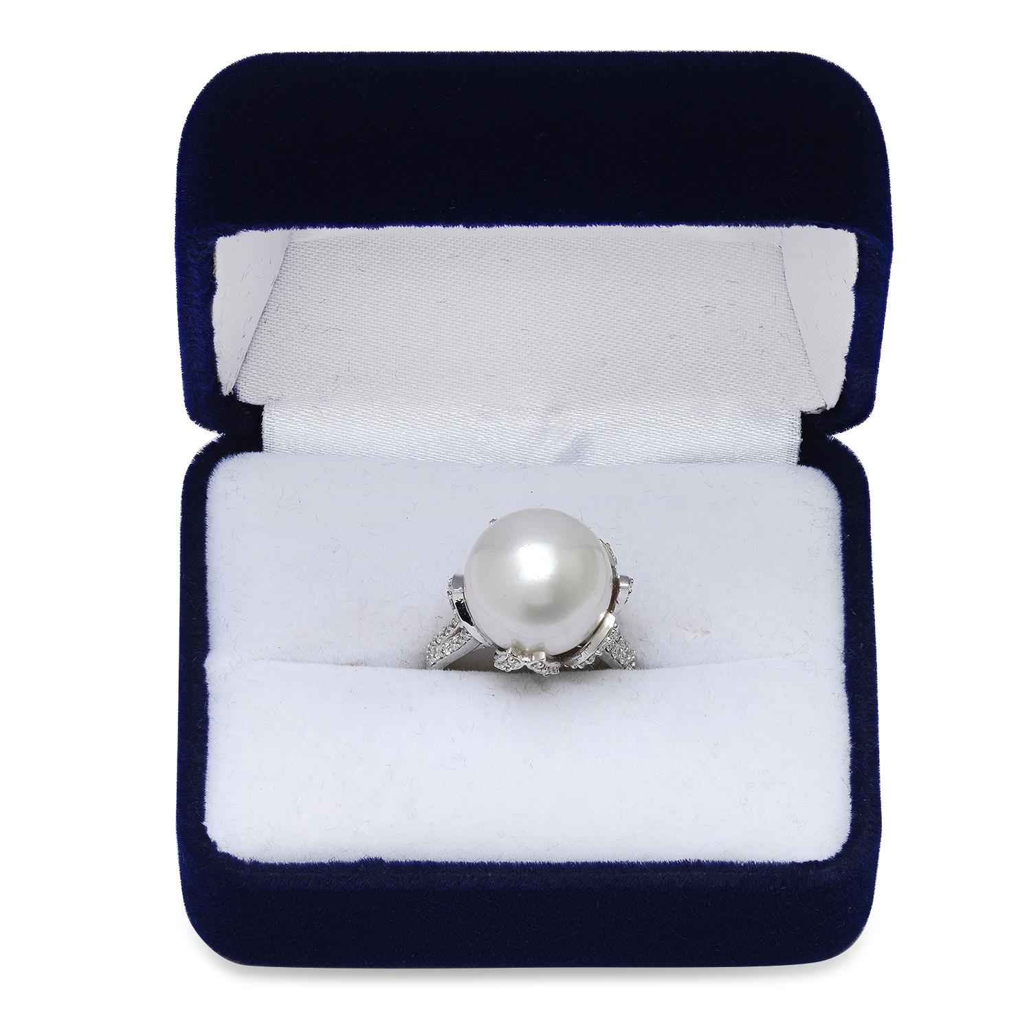 14K White Gold Setting with 14mm South Sea Pearl and 0.93ct Diamond Ladies Ring