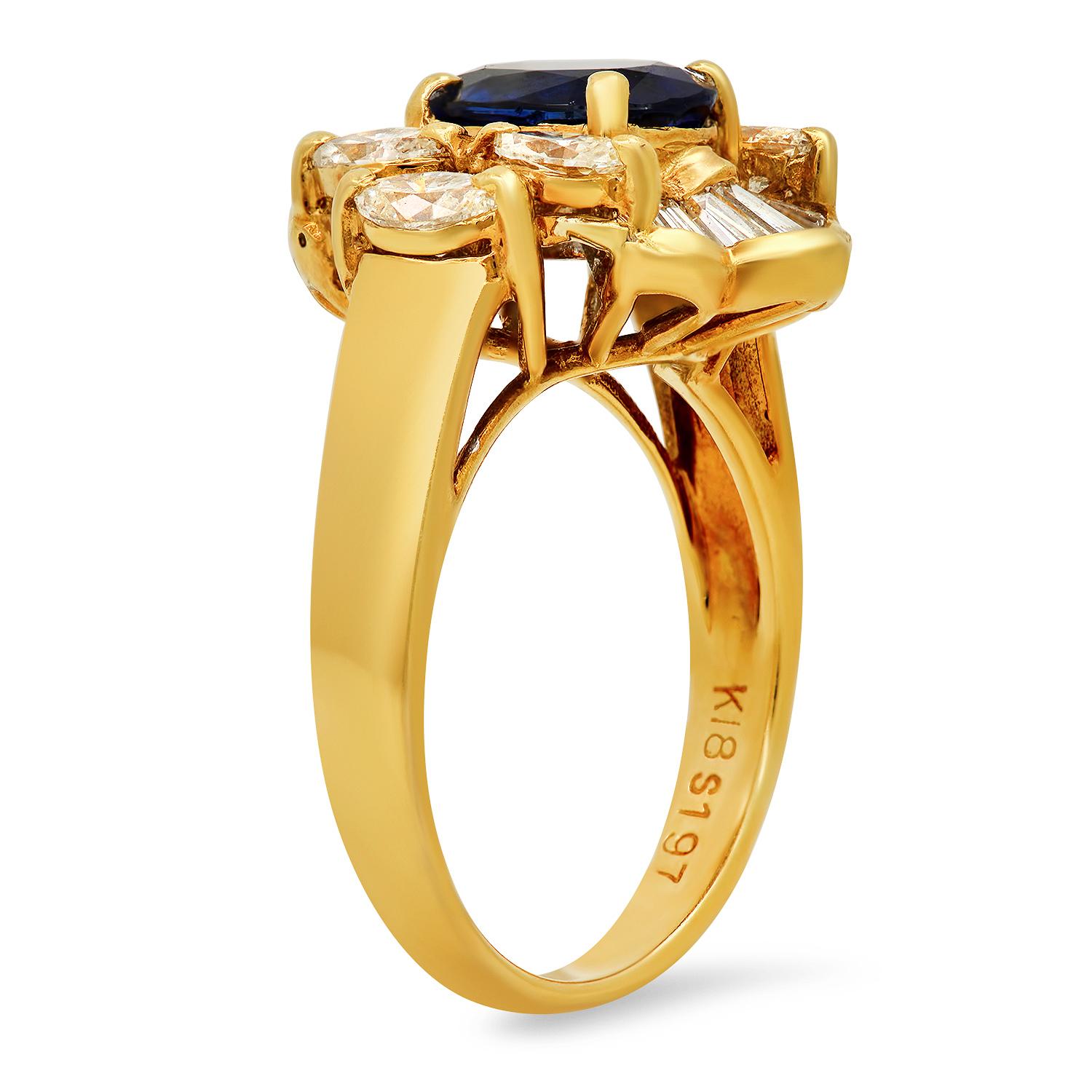 18K Yellow Gold Setting with 1.97ct Sapphire and 1.27ct Diamond Ladies Ring