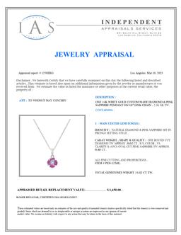 14K White Gold Setting with 0.40ct Pink Sapphire and 0.02ct Diamond Pendant