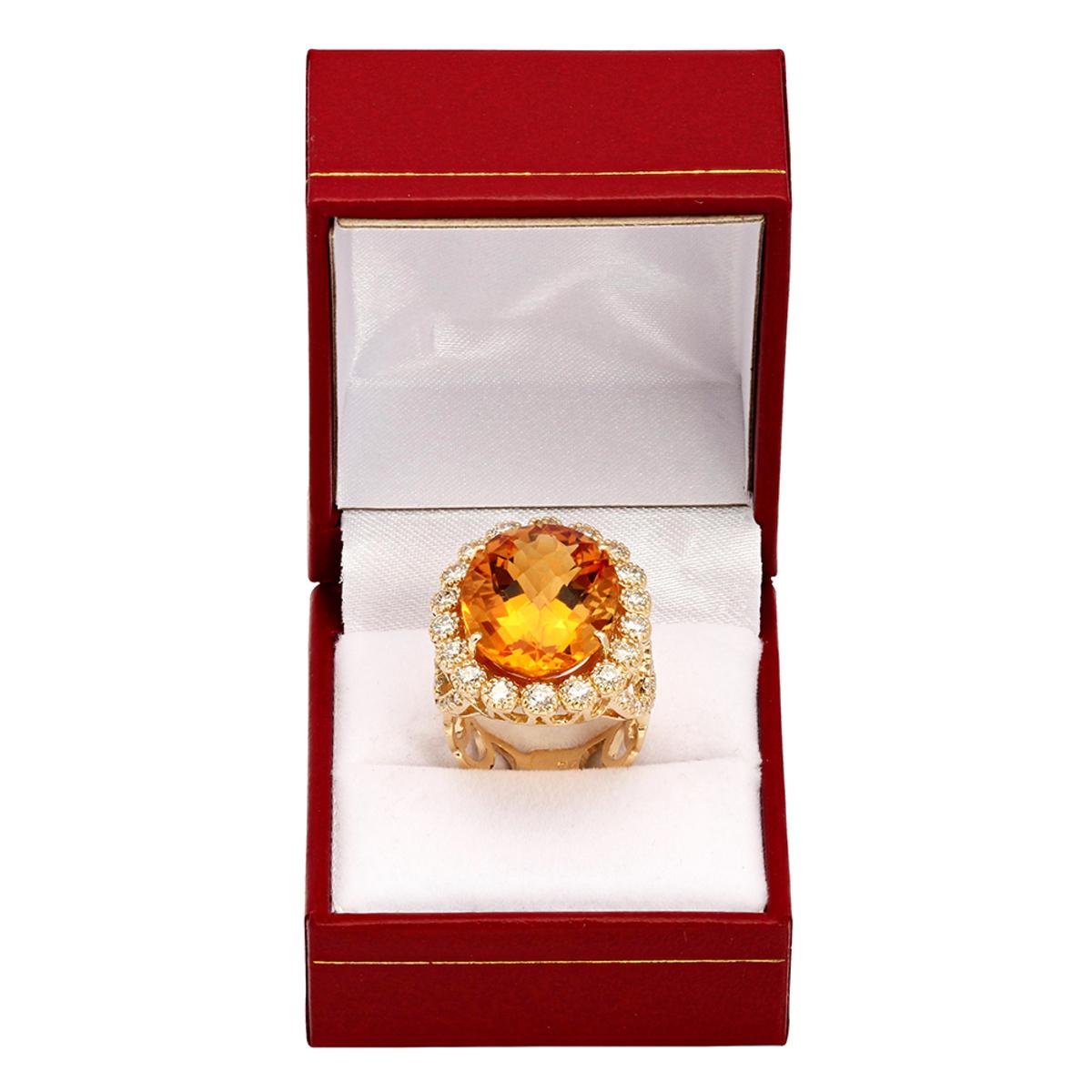 14k Yellow Gold 17.38ct Citrine 1.82ct Diamond Ring