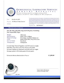 14k White Gold 3.00ct Blue Topaz 0.51ct Sapphire 0.69ct Diamond Ring