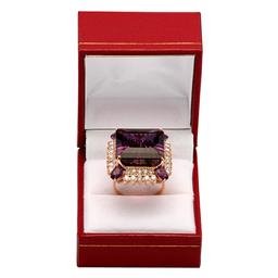 14k Rose Gold 28.30ct Ametrine 0.80ct Amethyst 2.14ct Diamond Ring