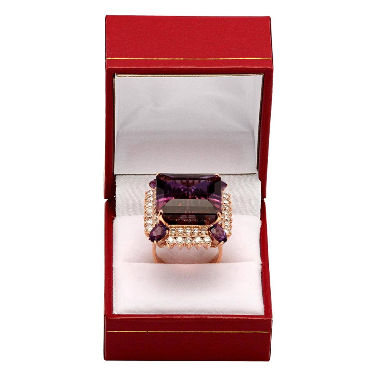 14k Rose Gold 28.30ct Ametrine 0.80ct Amethyst 2.14ct Diamond Ring