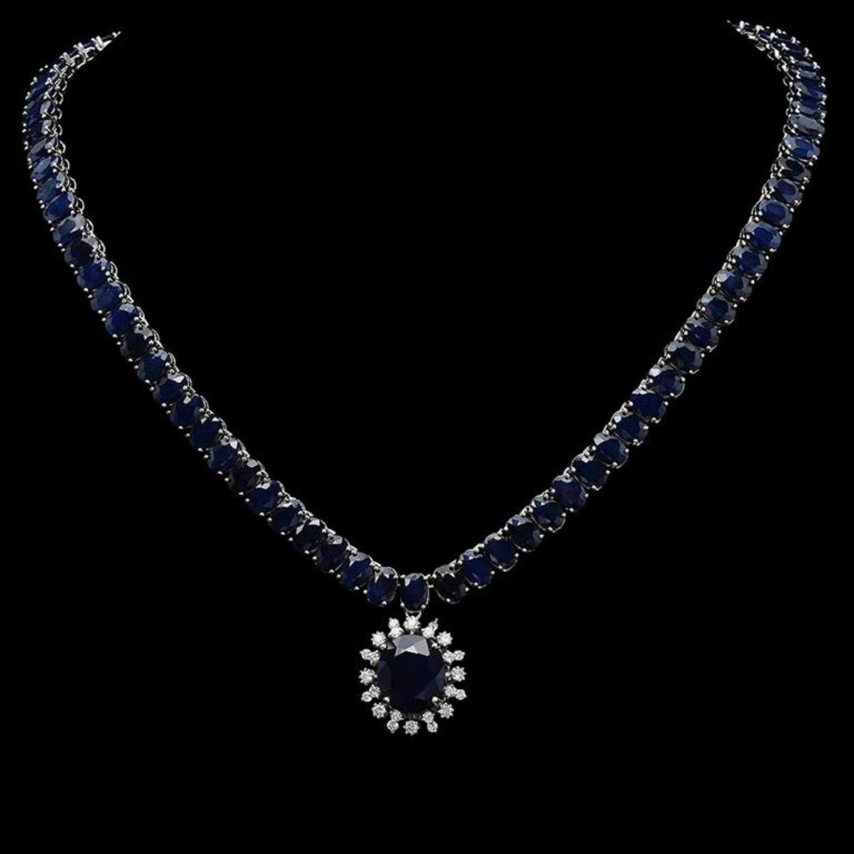 14K Gold 91.79ct Sapphire & 0.97ct Diamond Necklace