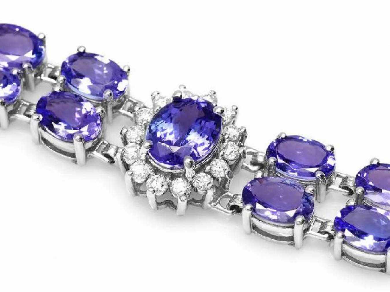 14K White Gold 28.36ct Tanzanite and 1.05ct Diamond Bracelet