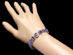 14K White Gold 28.36ct Tanzanite and 1.05ct Diamond Bracelet