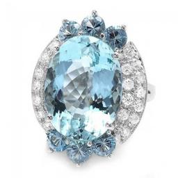 14K White Gold 11.33ct Aquamarine and 0.55ct Diamond Ring