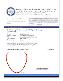 14k Yellow Gold 17.62ct Coral 1.18ct Diamond Necklace