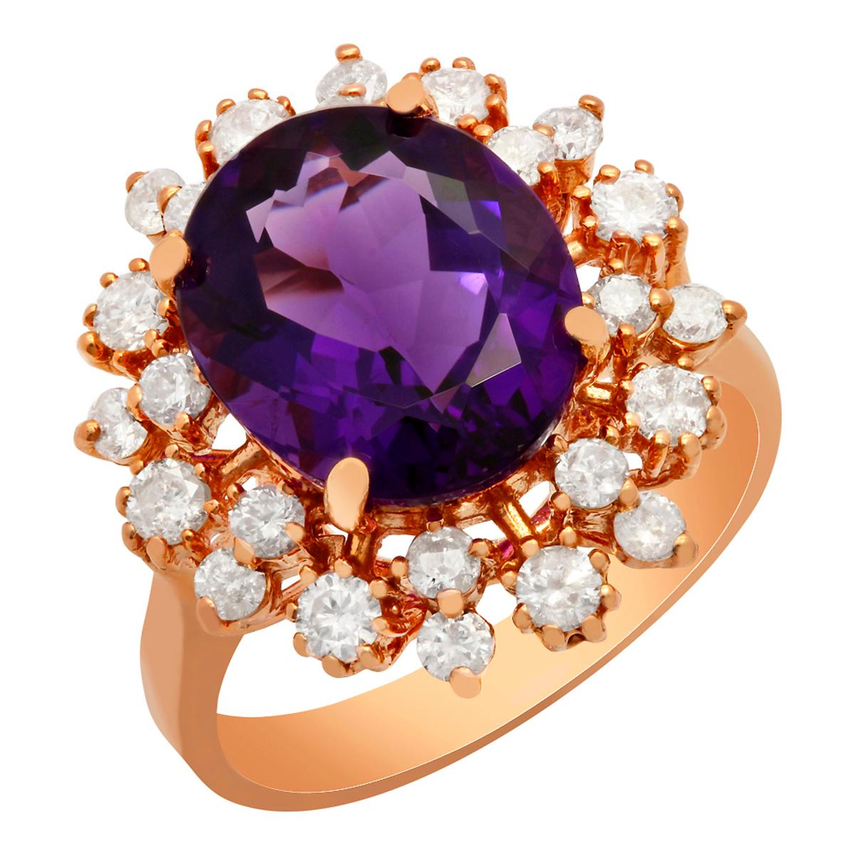 14k Rose Gold 4.41ct Amethyst 1.06ct Diamond Ring