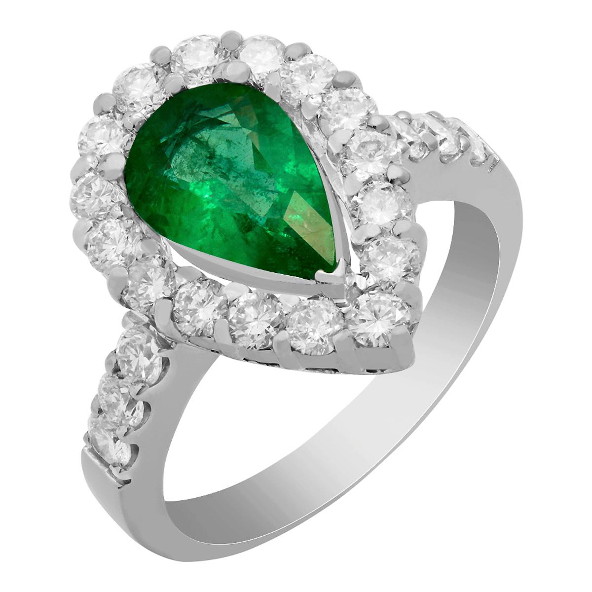 14k White Gold 1.35ct Emerald 1.22ct Diamond Ring