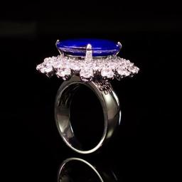 14K White Gold 12.50ct Sapphire and 3.87ct Diamond Ring