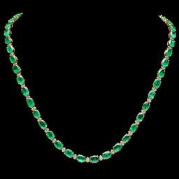 14K Yellow Gold 31.94ct Emerald and 1.68ct Diamond Necklace