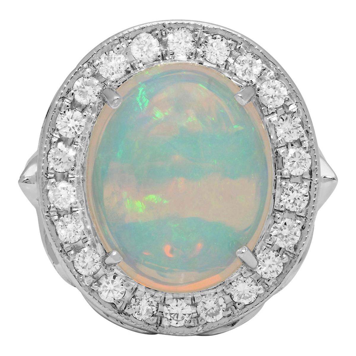 14k White Gold 5.57ct Opal 1.01ct Diamond Ring