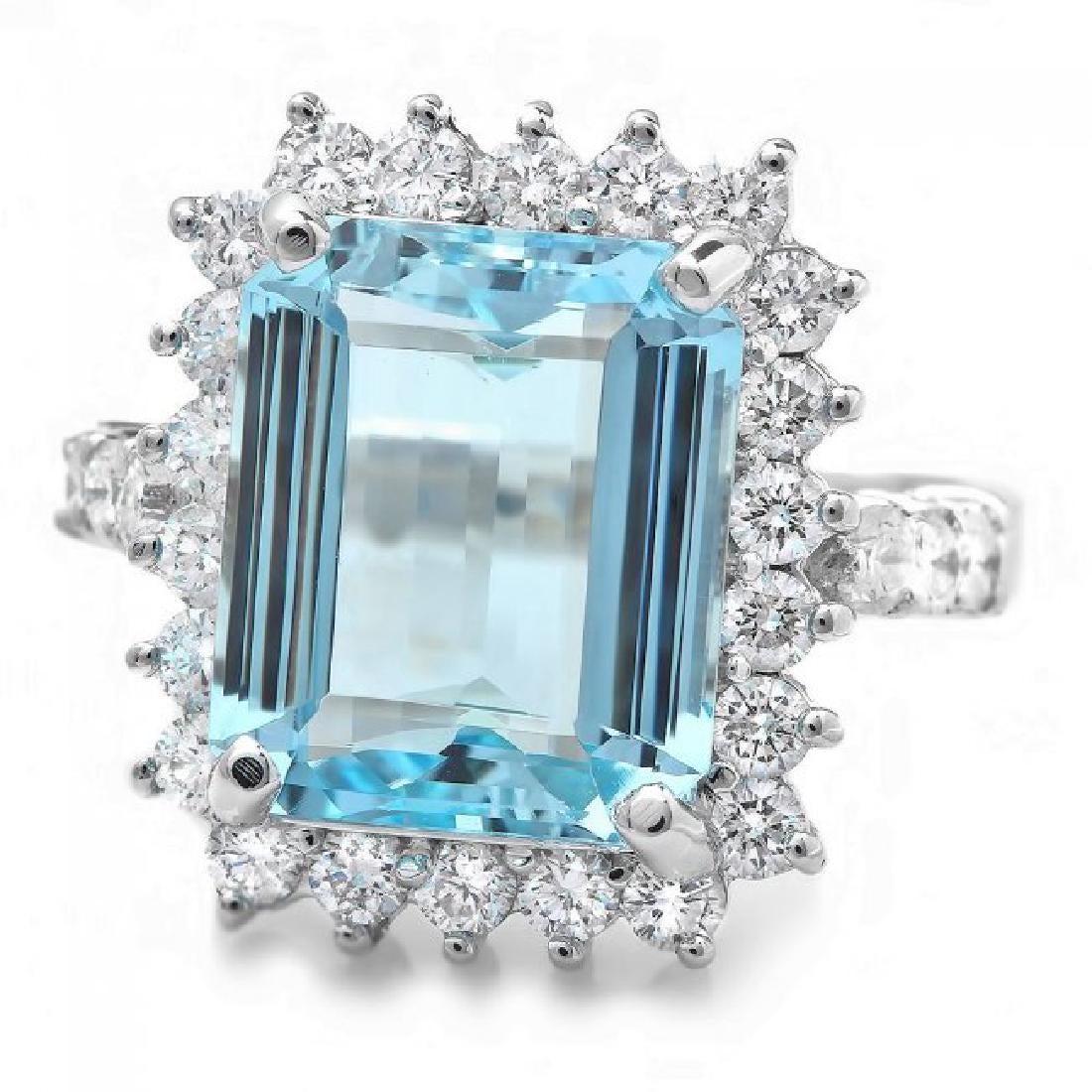 14K White Gold 5.88ct Aquamarine and 0.89ct Diamond Ring