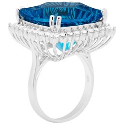 14k White Gold 27.94ct Blue Topaz 1.26ct Diamond Ring