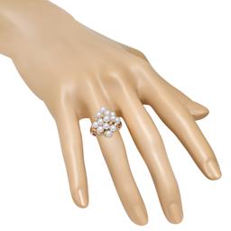 14K Yellow Gold Setting with 13 White Pearls and 0.12ct Diamond Ladies Ring