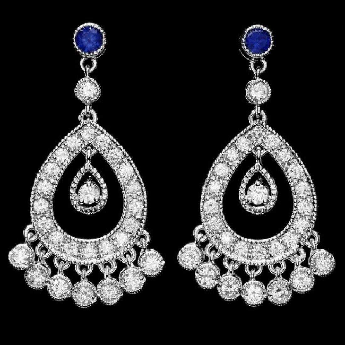 14K White Gold 0.66ct Sapphire and 2.88ct Diamond Earrings