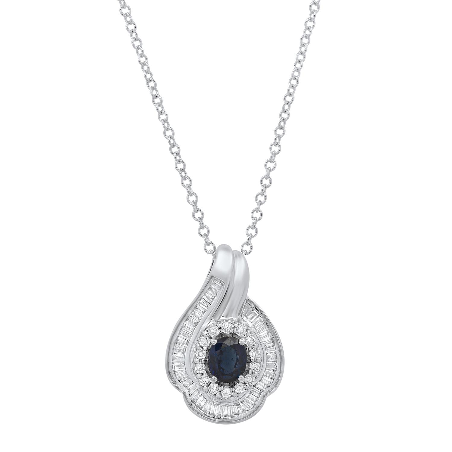 18K White Gold Setting with 0.64ct Sapphire and 1.04ct Diamond Pendant