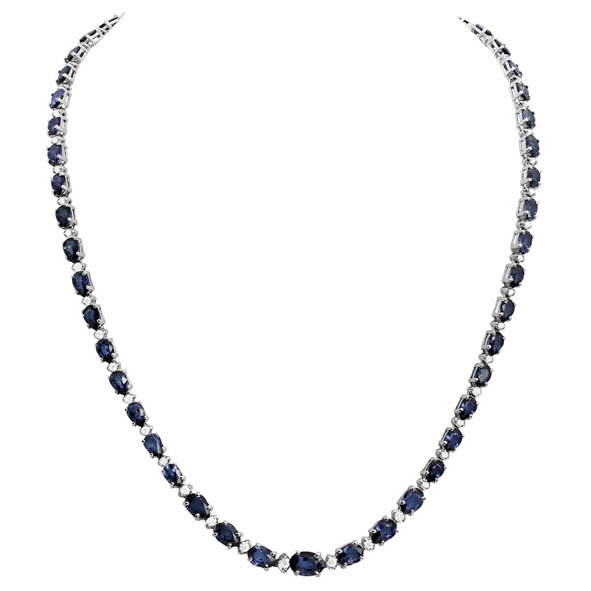 14k White Gold 23.90ct Sapphire 1.09ct Diamond Necklace