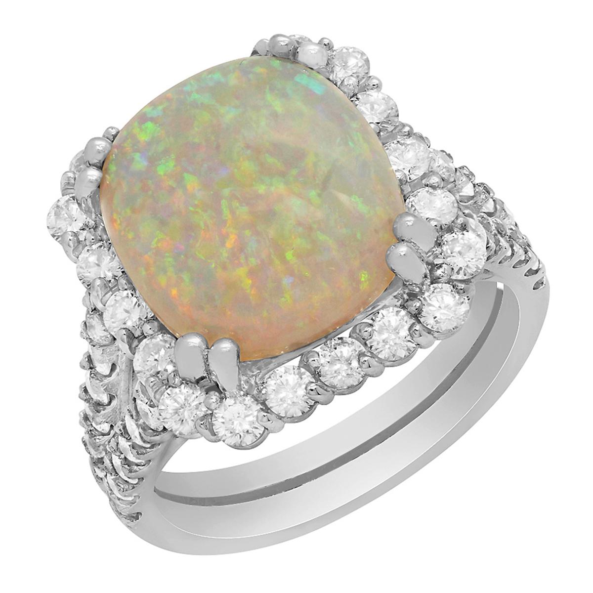 14k White Gold 5.29ct White Opal 1.59ct Diamond Ring