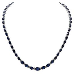 14k White Gold 38.50ct Sapphire 1.60ct Diamond Necklace