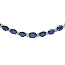 14k White Gold 38.50ct Sapphire 1.60ct Diamond Necklace