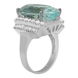 14k White Gold 11.99ct Aquamarine 0.92ct Diamond Ring