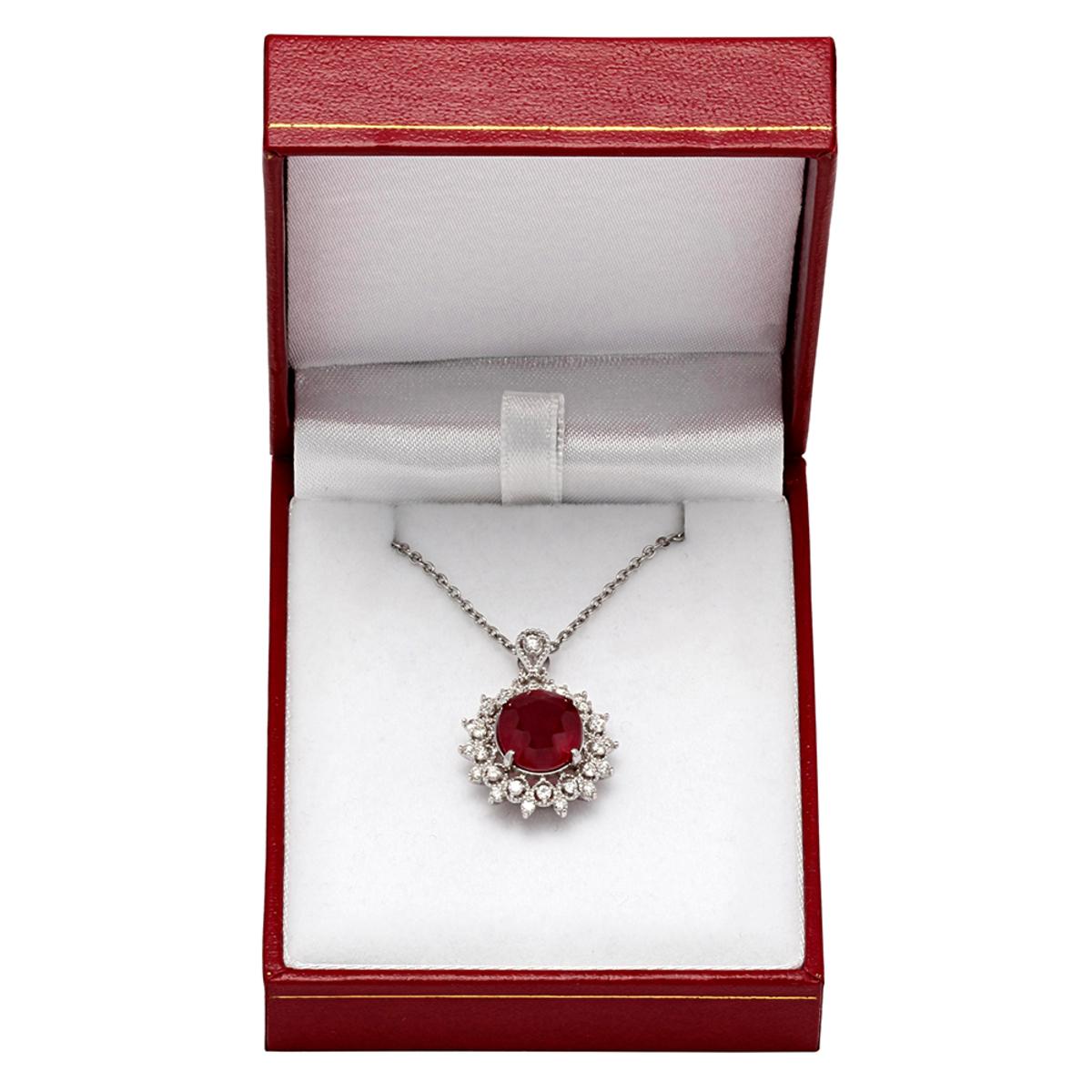 14k White Gold 7.01ct Ruby 0.65ct Diamond Pendant