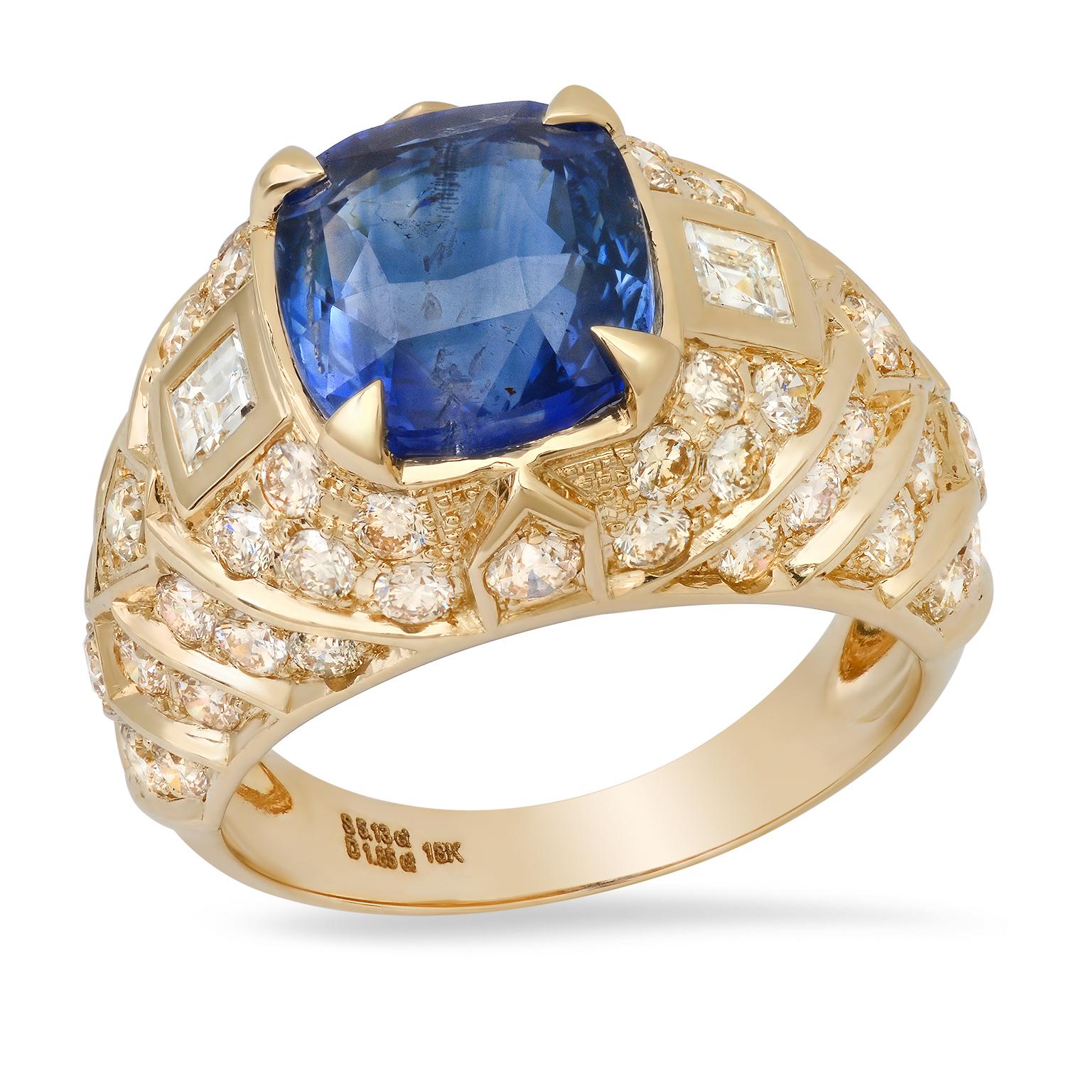 18K Yellow Gold Setting with 5.13ct Sapphire and 1.85ct Diamond Ladies Ring