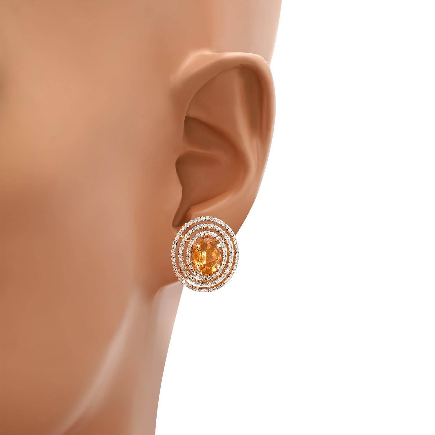 18K Rose Gold Setting with 2.19ct Citrine and 0.68ct Diamond Earrings