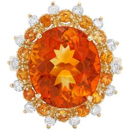 14k Yellow Gold 7.11ct Citrine 0.58ct Orange Sapphire 0.47ct Diamond Ring