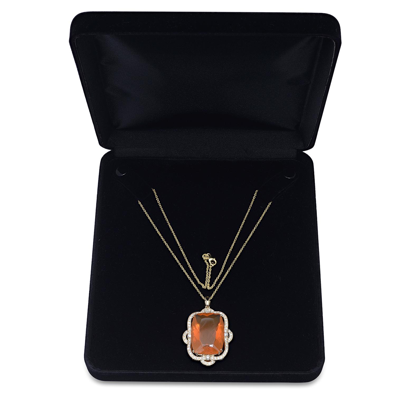 14K Yellow Gold Setting with 47.93ct Fire Opal and 1.87ct Diamond Pendant