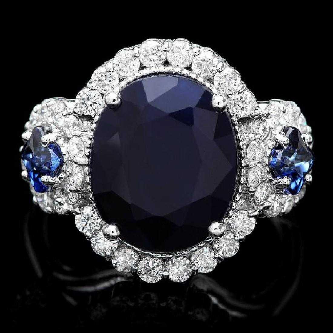 14K White Gold 6.28ct Sapphire and 0.86ct Diamond Ring