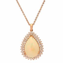 14k Rose Gold 13.99ct White Opal 2.41ct Diamond Pendant