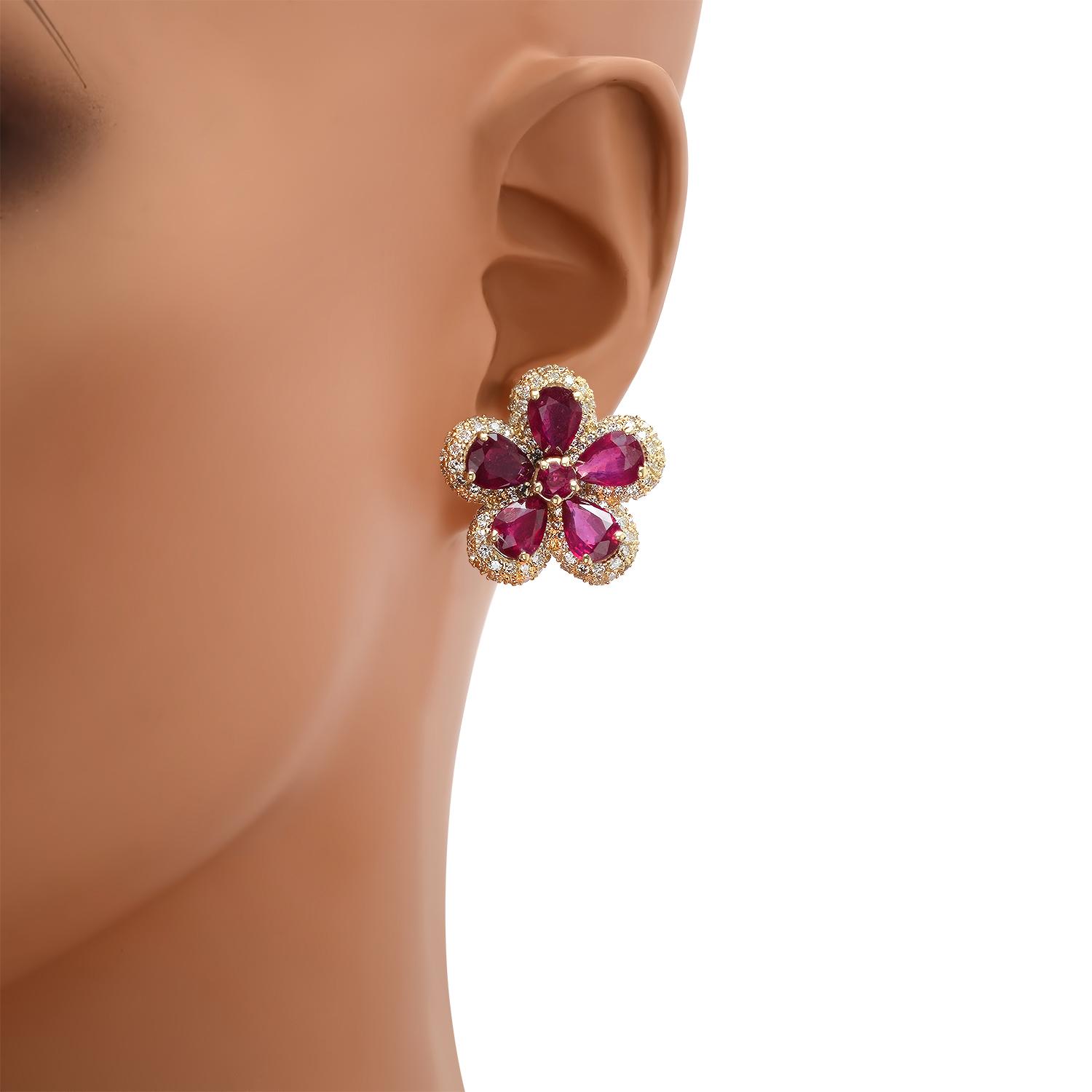 14K Yellow Gold Settings with 9.92tcw Ruby and 2.53tcw Diamond Ladies Earrings