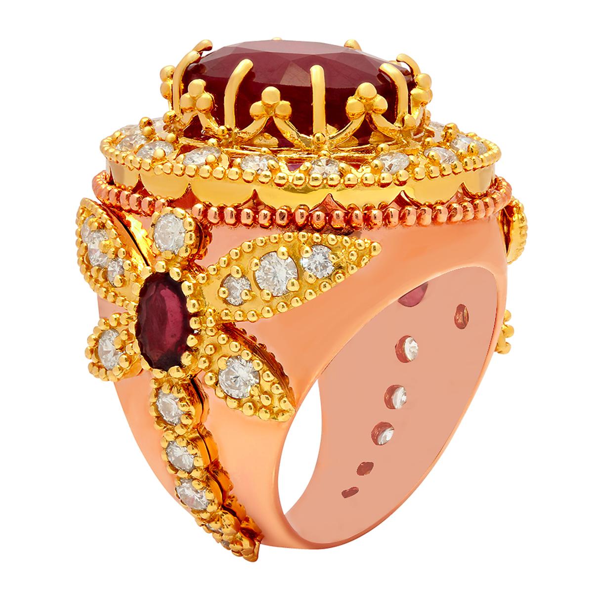 14k Yellow & Rose Gold 12.71ct & 1.00ct Ruby 2.44ct Diamond Ring