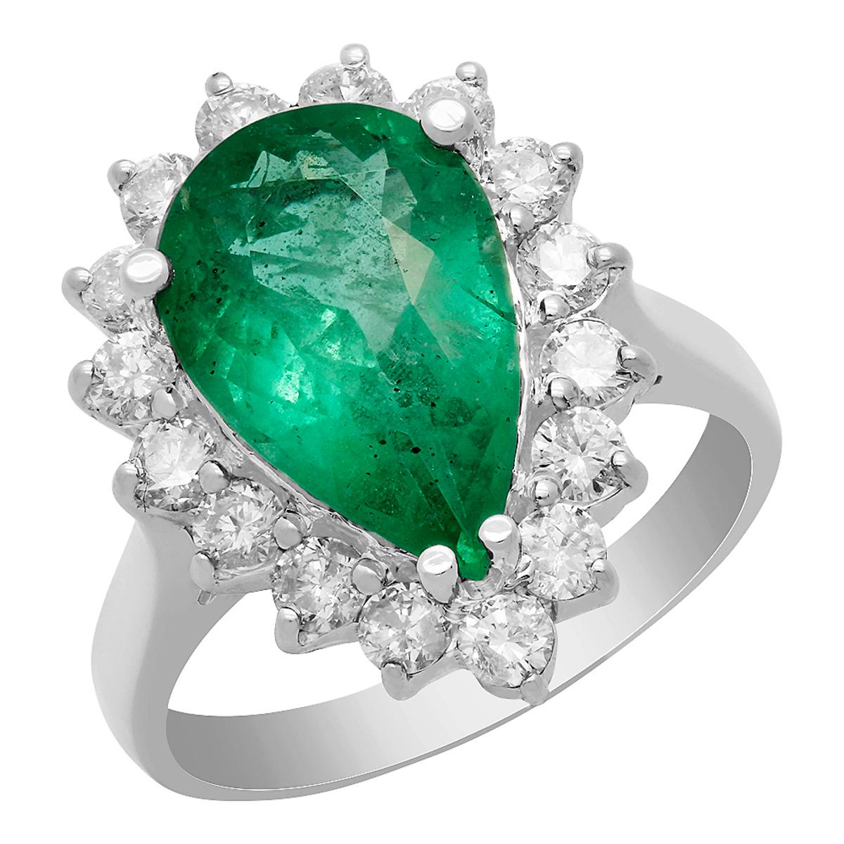 14k White Gold 3.18ct Emerald 0.93ct Diamond Ring